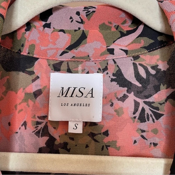 Misa Editha Ruffle Tiered Smocked Floral Print Midi Dress Pink Green Small - Picture 4 of 9